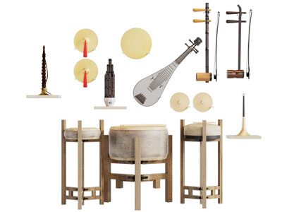 新中式鼓 琵琶 二胡 葫芦丝 乐器画具3d模型 新中式鼓 琵琶 二胡 葫芦丝 乐器画具