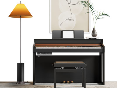 现代黑色钢琴 琴凳 落地灯3d模型 现代黑色钢琴 琴凳 落地灯