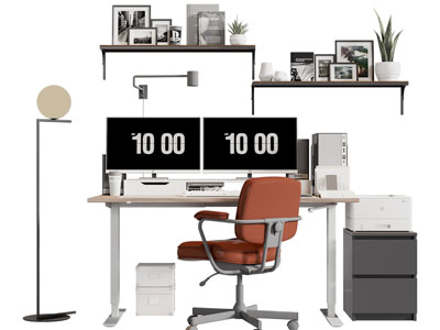 现代电脑 书桌椅组合3d模型 现代电脑 书桌椅组合