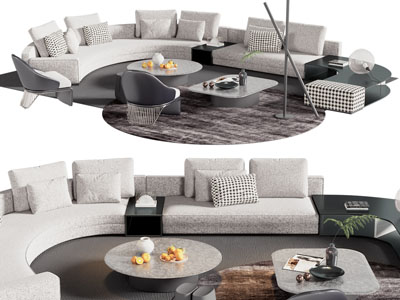 现代弧形多人沙发 休闲椅子 茶几组合