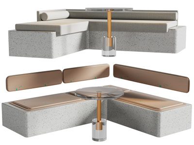 现代转角卡座 茶几