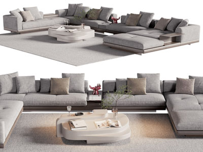 现代转角多人沙发 茶几组合