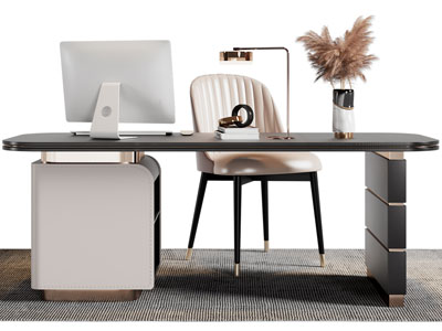 现代书桌椅组合3d模型 现代书桌椅组合