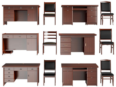 现代实木办公桌椅组合3d模型 现代实木办公桌椅组合