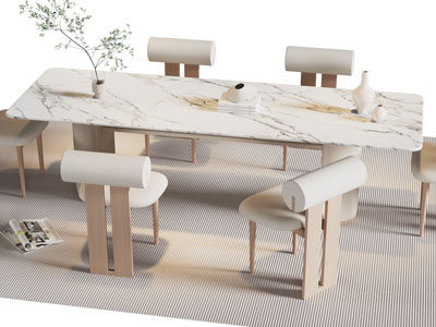 现代长方形大理石餐桌椅组合3d模型 现代长方形大理石餐桌椅组合