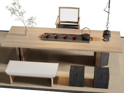 新中式实木茶桌椅组合3d模型 新中式实木茶桌椅组合