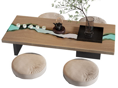 新中式茶桌 蒲团3d模型 新中式茶桌 蒲团