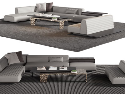 现代转角多人沙发 双人沙发和茶几组合