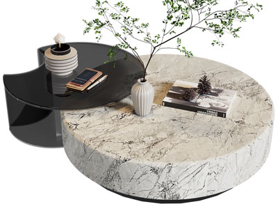 现代圆形拼接茶几边几3d模型 现代圆形拼接茶几边几