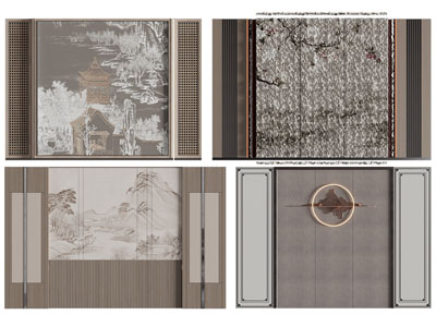 新中式背景墙3d模型 新中式背景墙