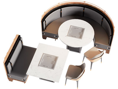 现代卡座餐桌椅组合3d模型 现代卡座餐桌椅组合