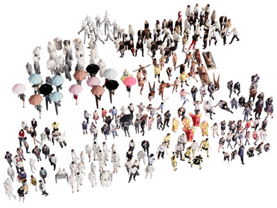 现代打着雨伞的多人 男人 女人 人物