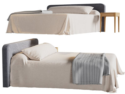 现代双人床 床头几