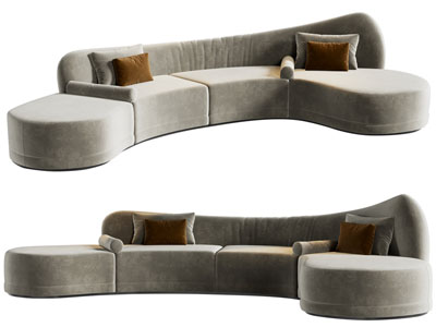 现代弧形多人沙发