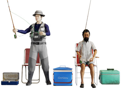 现代钓鱼的男人 鱼竿渔具