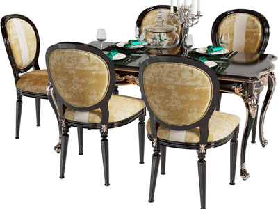 法式餐桌椅组合3d模型 法式餐桌椅组合