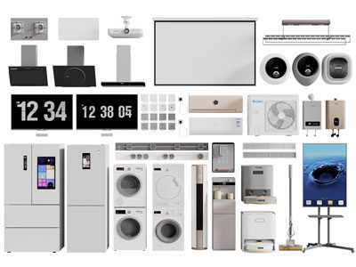 现代冰箱 抽油烟机 洗衣机 空调厨房家用电器3d模型 现代冰箱 抽油烟机 洗衣机 空调厨房家用电器