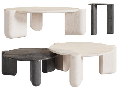 侘寂风圆形拼接茶几边几3d模型 侘寂风圆形拼接茶几边几