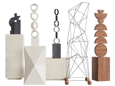 现代抽象几何雕塑雕刻摆件组合