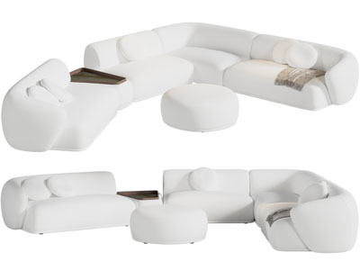 现代奶油风弧形多人沙发 脚踏