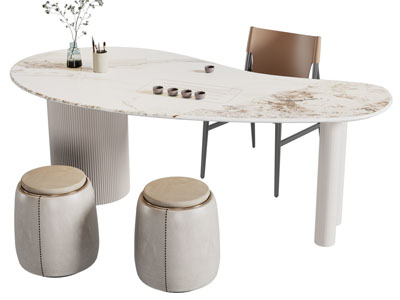 新中式异形餐桌椅组合3d模型 新中式异形餐桌椅组合