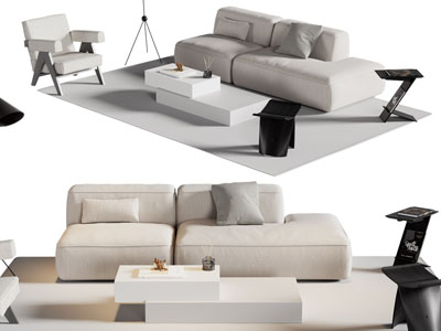 现代双人沙发 休闲椅子和茶几组合