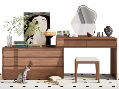 北欧实木化妆 梳妆台3d模型 北欧实木化妆 梳妆台