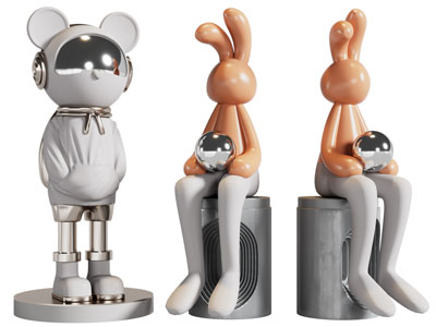 现代兔子雕塑雕刻摆件组合