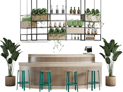 现代酒吧吧台吧凳 酒架3d模型 现代酒吧吧台吧凳 酒架