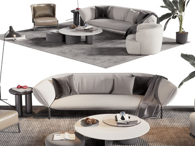 现代多人沙发 休闲椅子和茶几组合