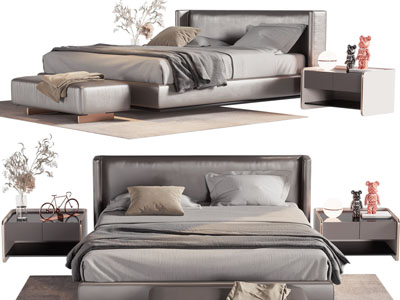 现代双人床 床头柜