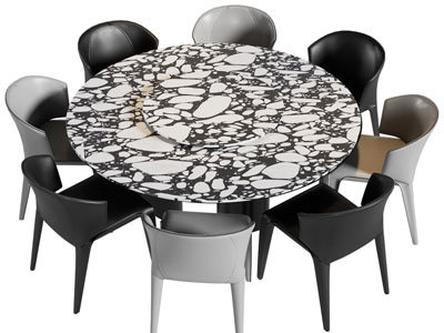 现代圆形带转盘的餐桌椅组合3d模型 现代圆形带转盘的餐桌椅组合