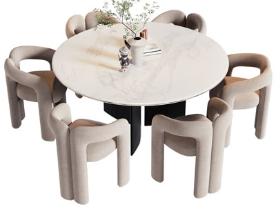 现代圆形餐桌椅组合3d模型 现代圆形餐桌椅组合