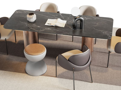 现代大理石餐桌椅组合3d模型 现代大理石餐桌椅组合