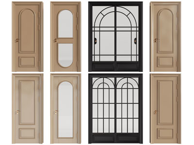 法式实木单扇平开门 玻璃双开门