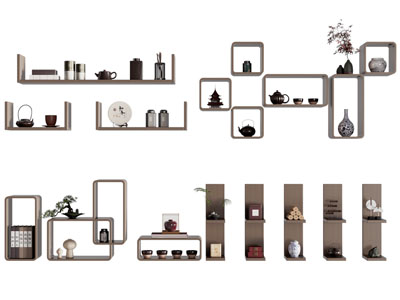 新中式墙面置物架 茶饼茶罐摆件组合
