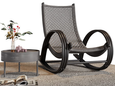 现代复古编织靠背躺椅 边几