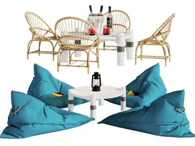 现代休闲桌椅组合 懒人沙发3d模型 现代休闲桌椅组合 懒人沙发