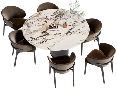 现代圆形餐桌椅组合3d模型 现代圆形餐桌椅组合