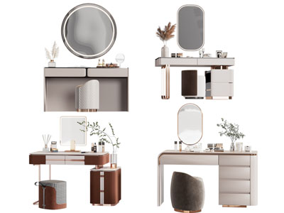 现代轻奢化妆 梳妆台3d模型 现代轻奢化妆 梳妆台