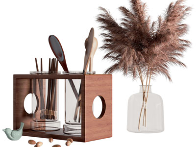 现代筷笼 木勺 花瓶花卉摆件组合
