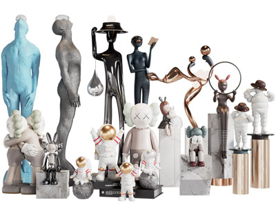 现代抽象小人 Kaws公仔 宇航员雕塑雕刻摆件组合3d模型 现代抽象小人 Kaws公仔 宇航员雕塑雕刻摆件组合