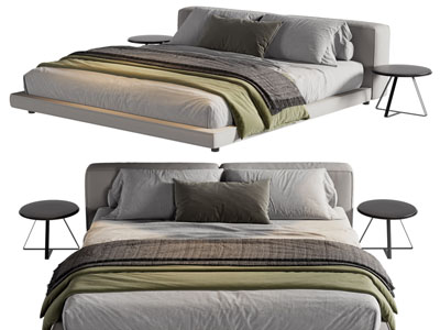 现代布艺双人床 床头几