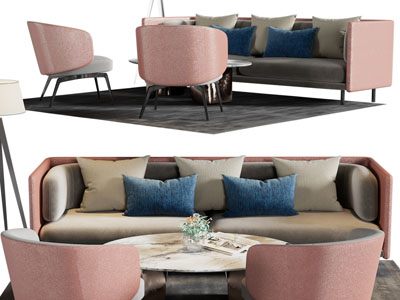 现代双人沙发 休闲椅子和茶几组合