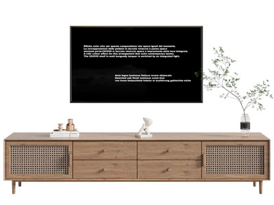 侘寂风实木电视柜 电视机