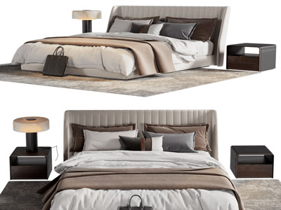 现代双人床 床头柜