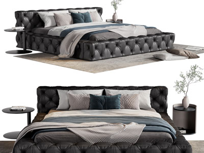 欧式软包双人床 床头几