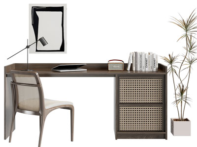 侘寂风书桌椅组合3d模型 侘寂风书桌椅组合