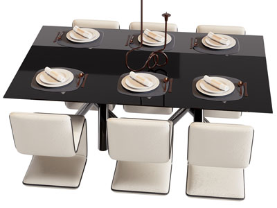 现代长方形餐桌椅组合3d模型 现代长方形餐桌椅组合