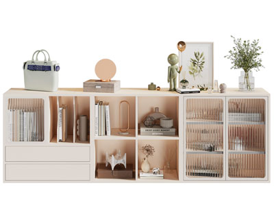 现代玻璃柜门的矮柜 书柜 装饰柜